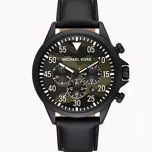 Michael Kors Thompkins Men's Chronograph Black Leather Watch  NWT